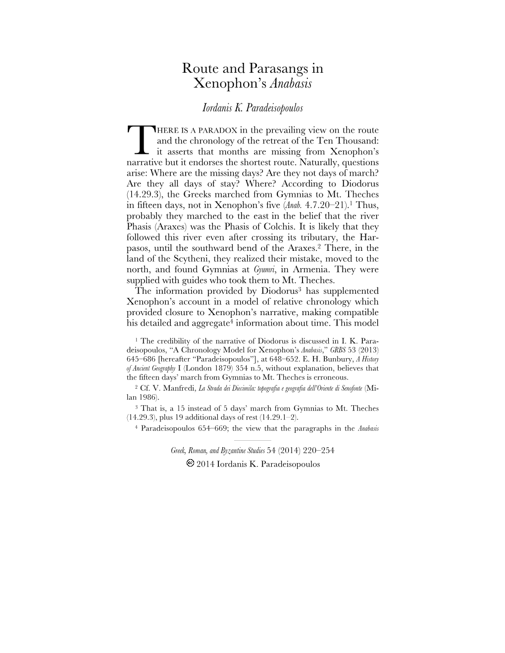 Route and Parasangs in Xenophon's Anabasis