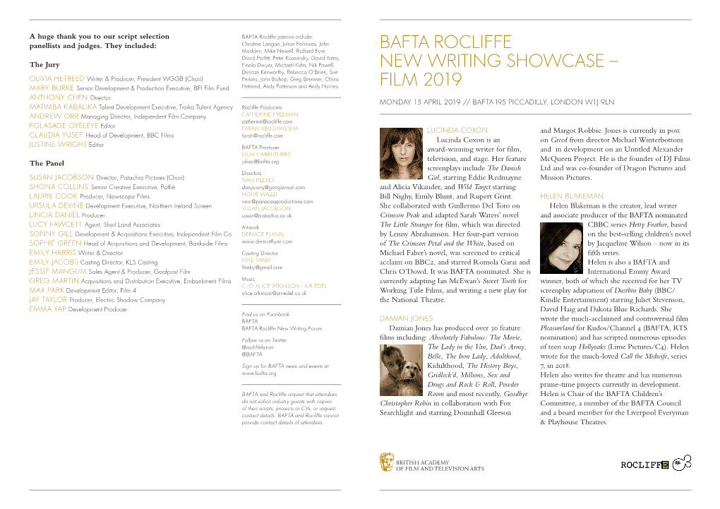 Bafta Rocliffe New Writing Showcase – Film 2019