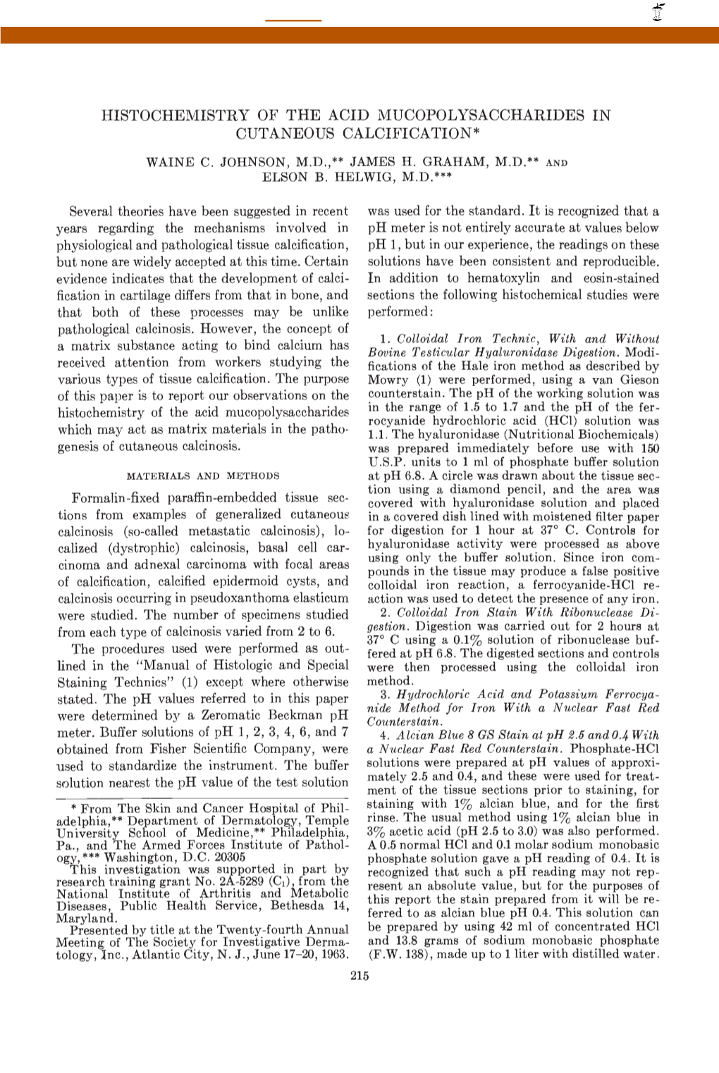 Histochemistry of the Acid Mucopolysaccharides in Cutaneous Calcification* Waine C