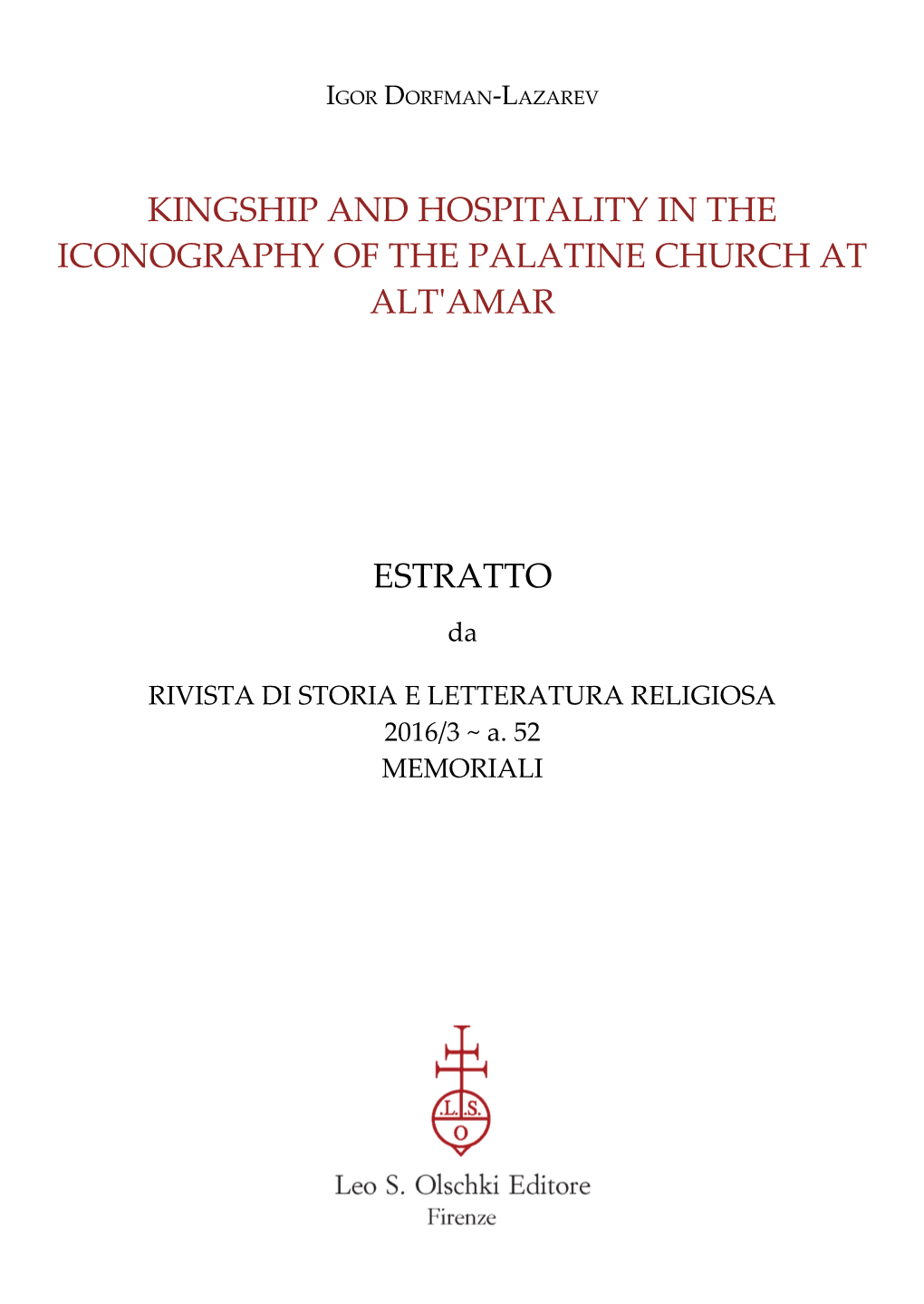 Kingship and Hospitality in the Iconography of the Palatine Church at Alt'amar