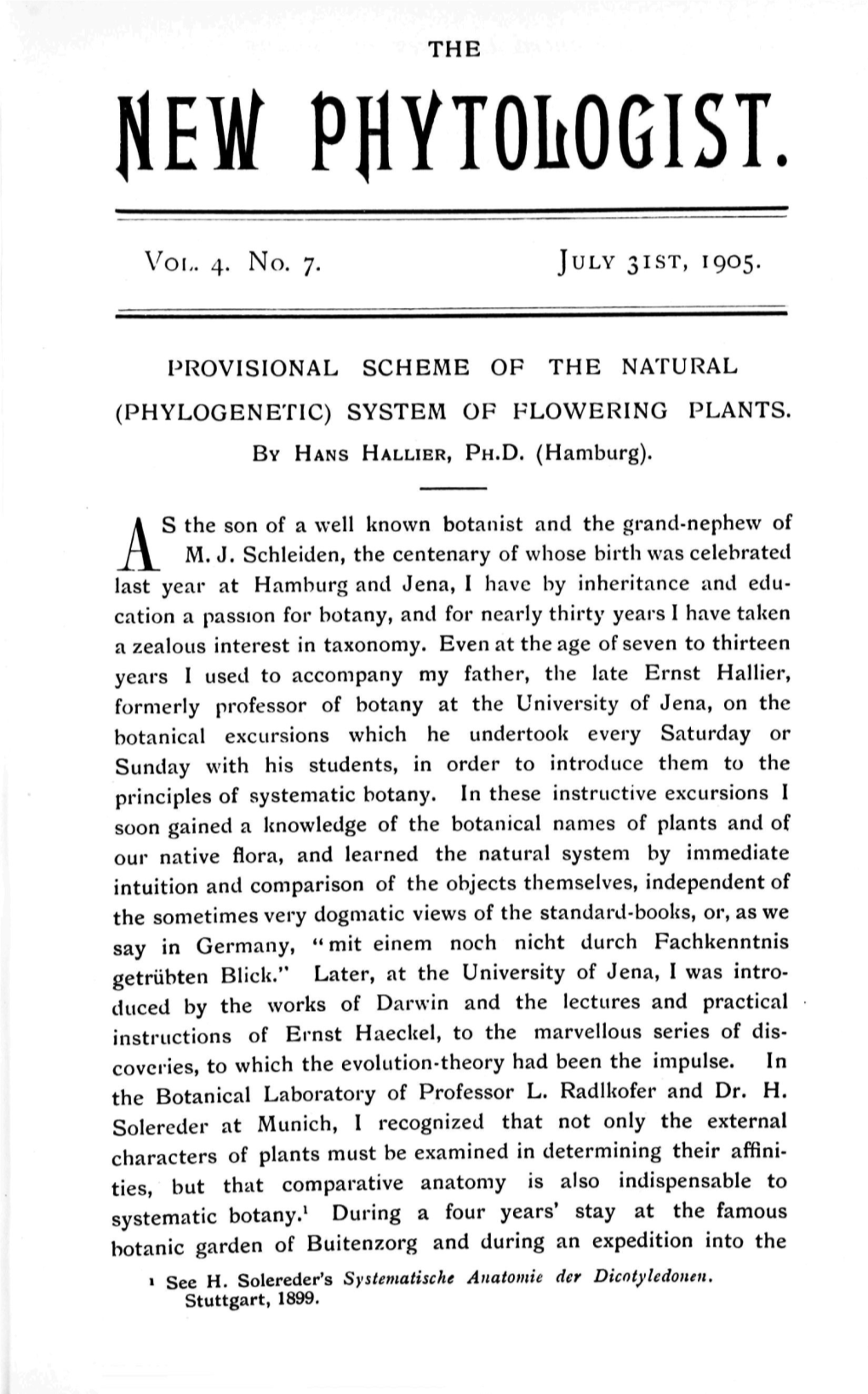 (Phylogenetic) System of Flowering Plants. by Hans Hallier, Ph.D