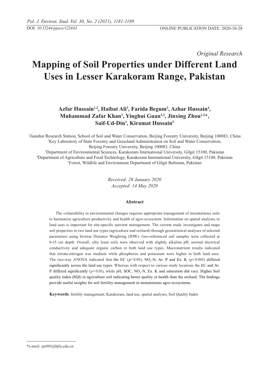 Mapping of Soil Properties Under Different Land Uses in Lesser Karakoram Range, Pakistan
