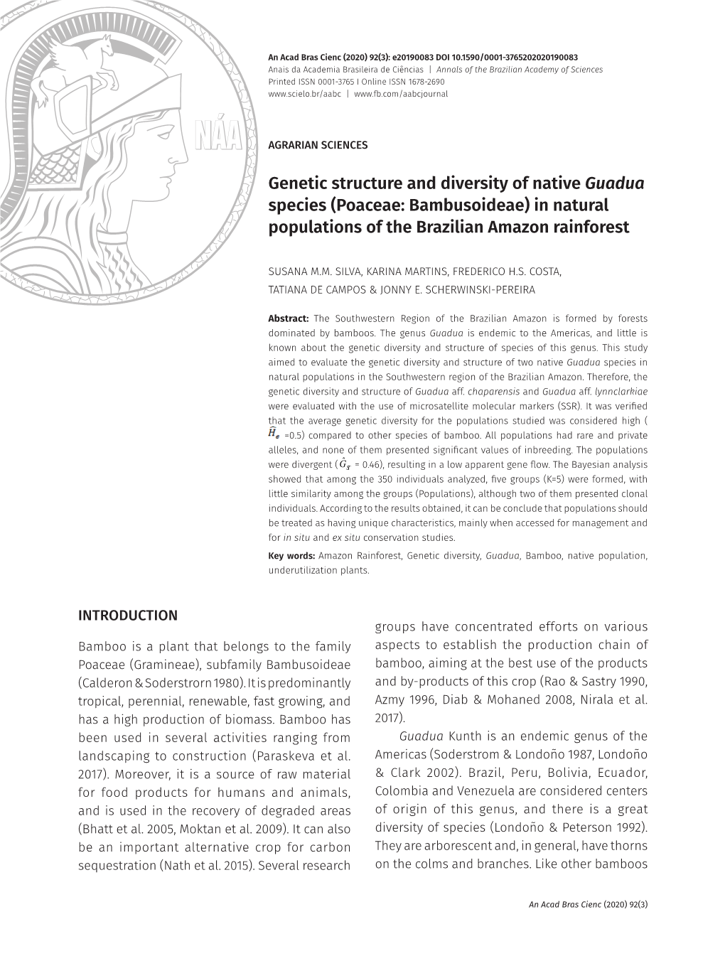 Genetic Structure and Diversity of Native Guadua Species (Poaceae: Bambusoideae) in Natural Populations of the Brazilian Draft