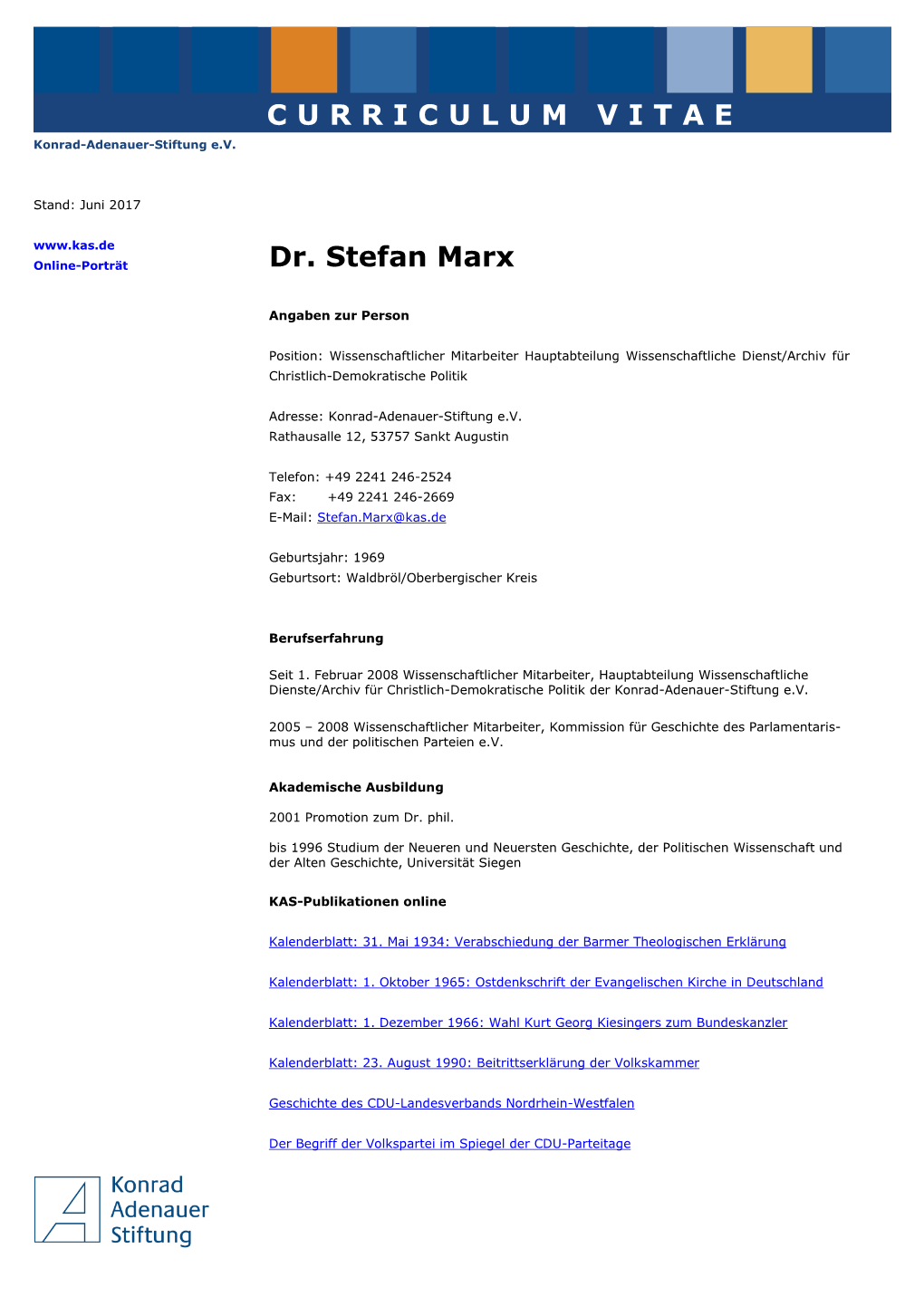 CURRICULUM VITAE Konrad-Adenauer-Stiftung E.V