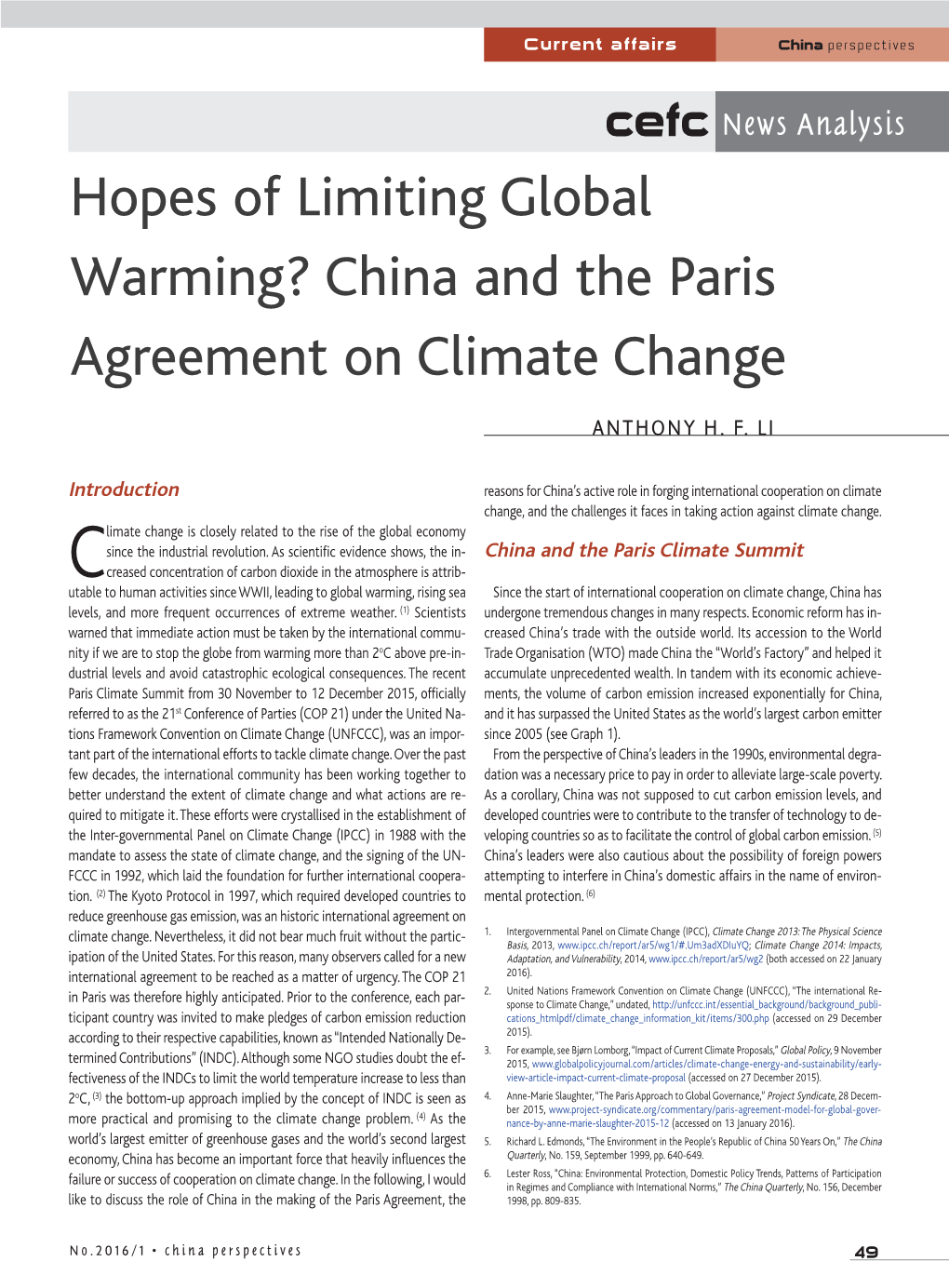 China and the Paris Agreement on Climate Change