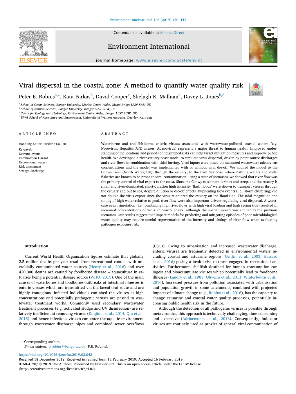 Viral Dispersal in the Coastal Zone a Method to Quantify Water Quality Risk