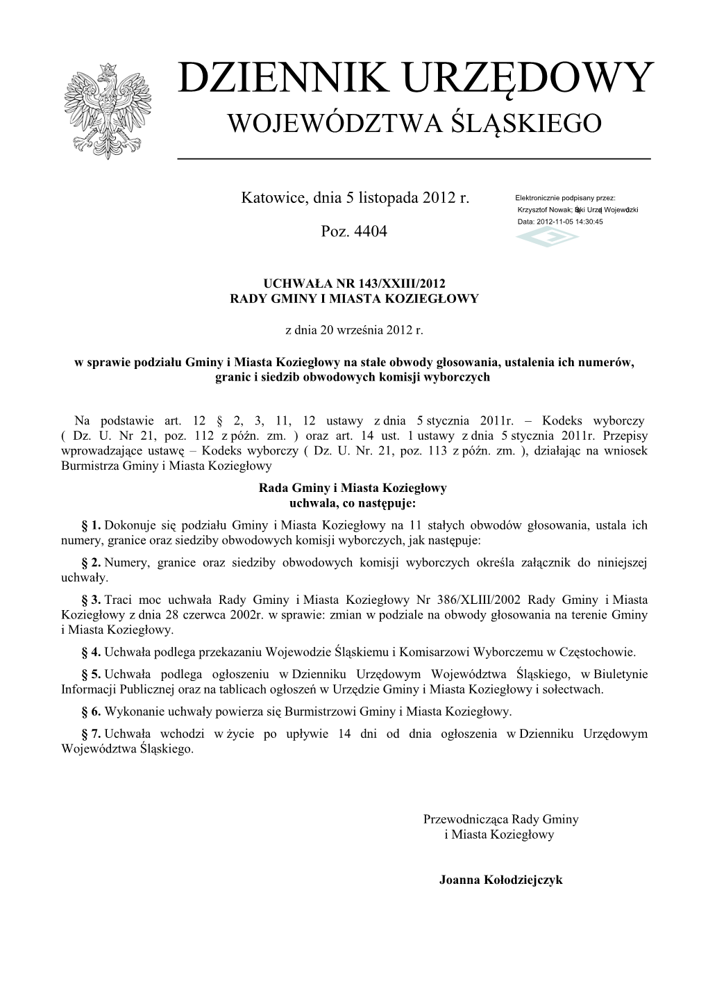 Uchwała Nr 143/XXIII/2012 Z Dnia 20 Września 2012 R