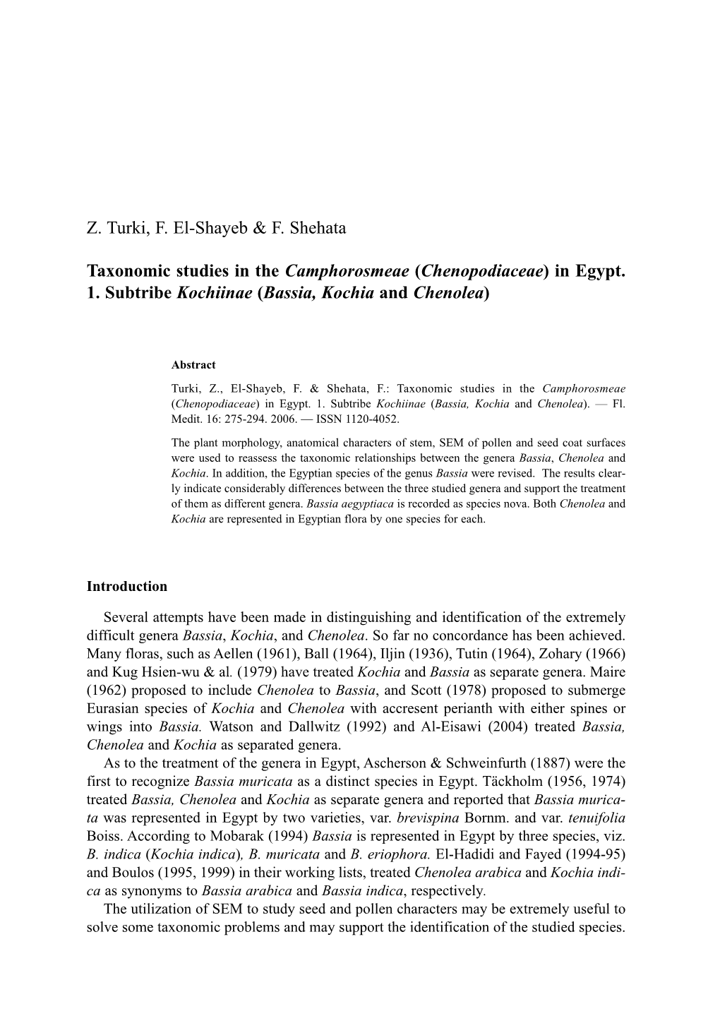 Z. Turki, F. El-Shayeb & F. Shehata Taxonomic Studies in The
