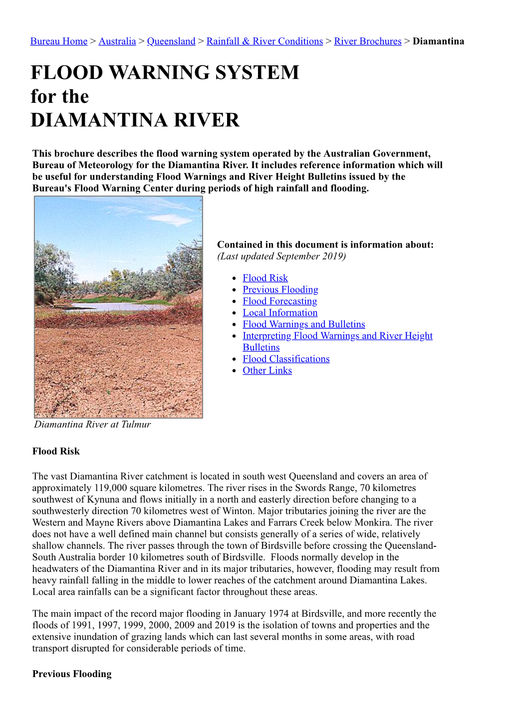 FLOOD WARNING SYSTEM for the DIAMANTINA RIVER