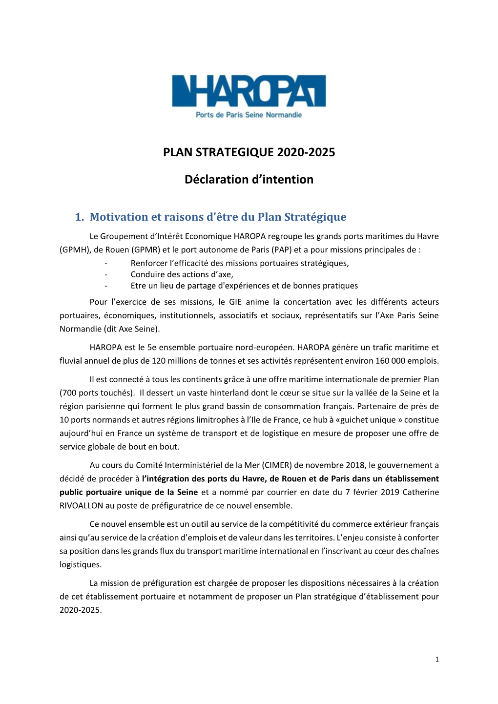 Plan Strategique HAROPA 2020-2025