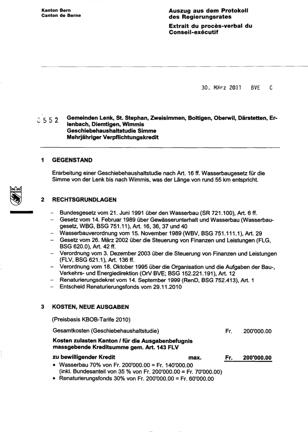 Regierungsrates Extrait Du Procès-Verbal Du Conseil-Exécutif