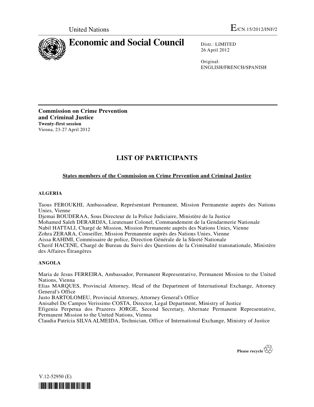 Economic and Social Council Distr.: LIMITED 26 April 2012