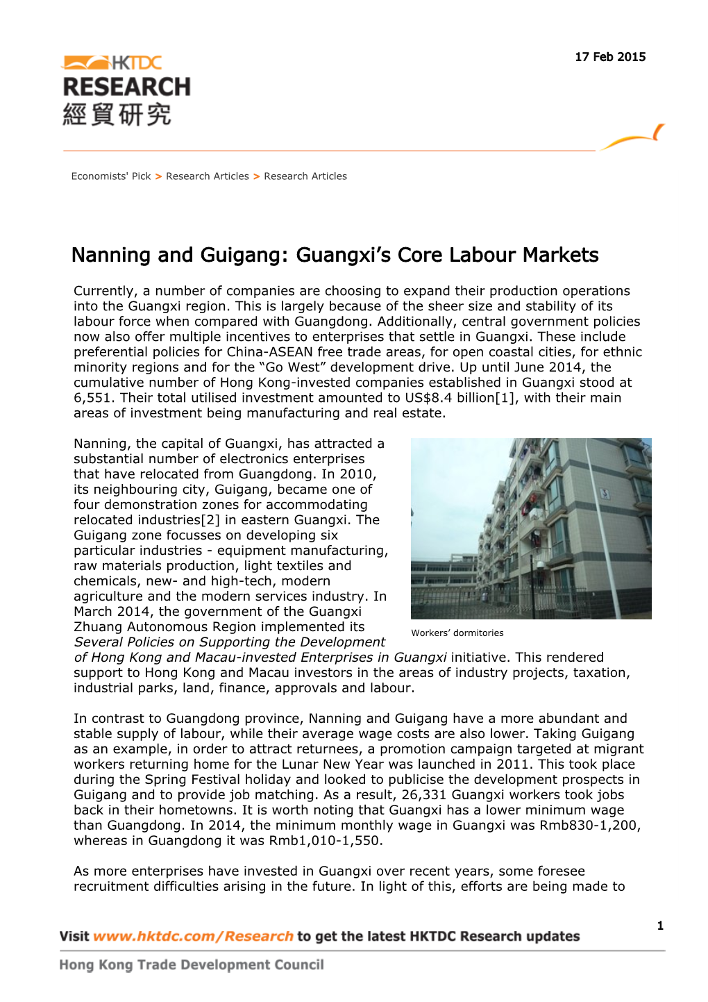 Nanning and Guigang: Guangxi's Core Labour