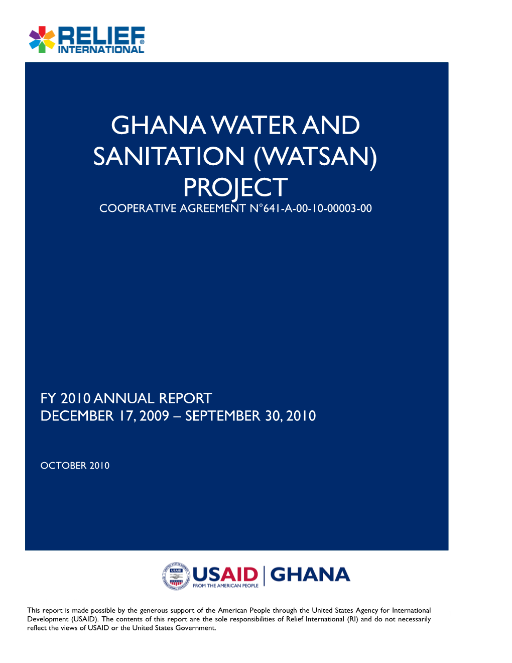 RI Ghana Watsan Project FY 2010 Annual Report FINAL