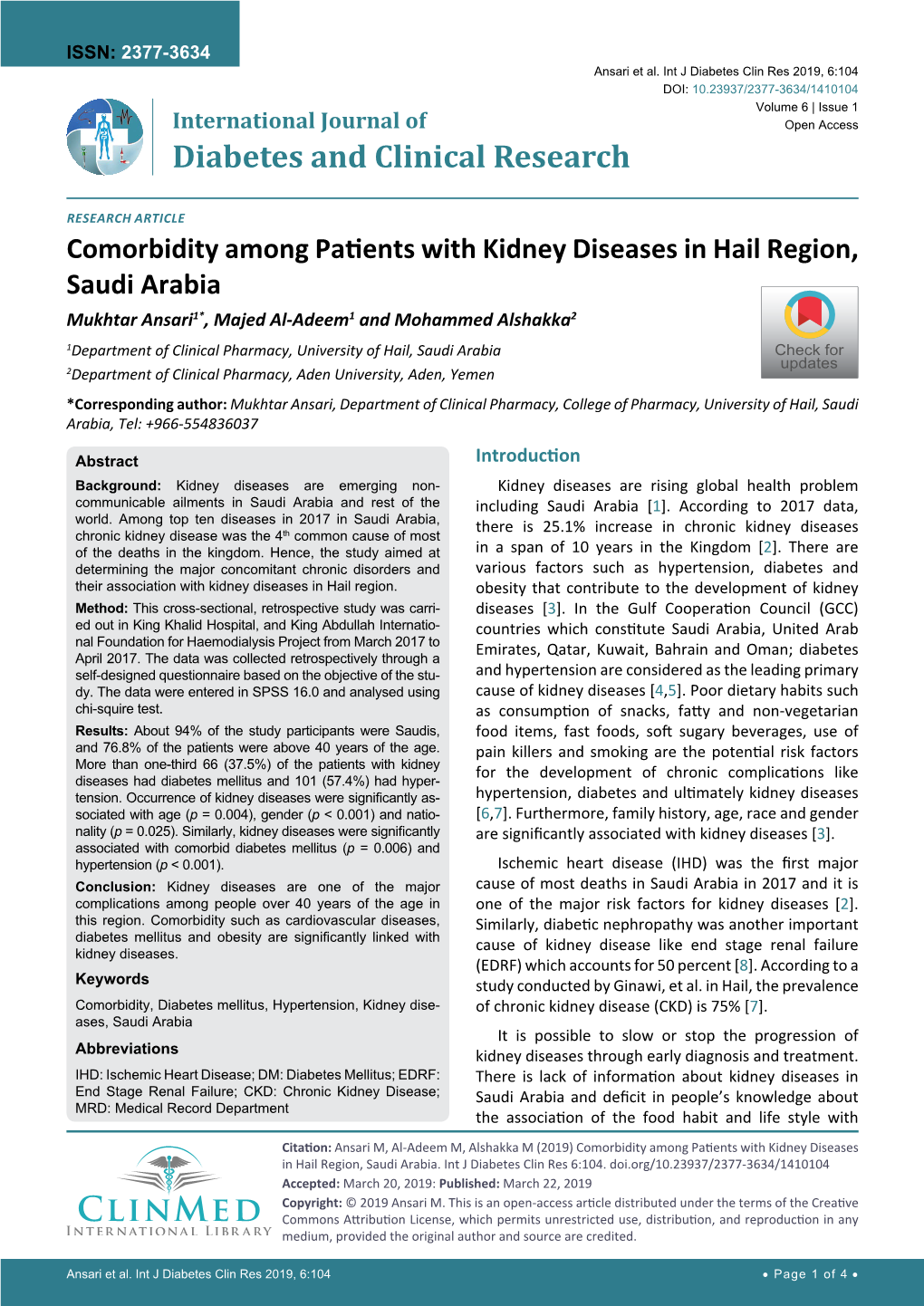 Comorbidity Among Patients with Kidney Diseases in Hail Region