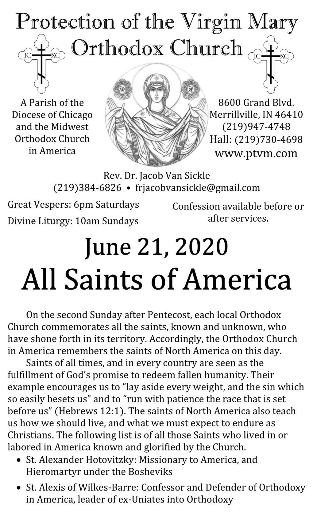 June 21, 2020 All Saints of America