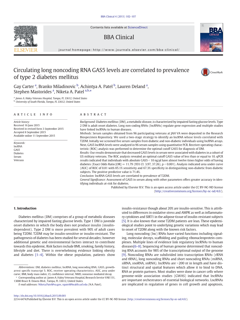 Circulating Long Noncoding RNA GAS5 Levels Are Correlated to Prevalence of Type 2 Diabetes Mellitus