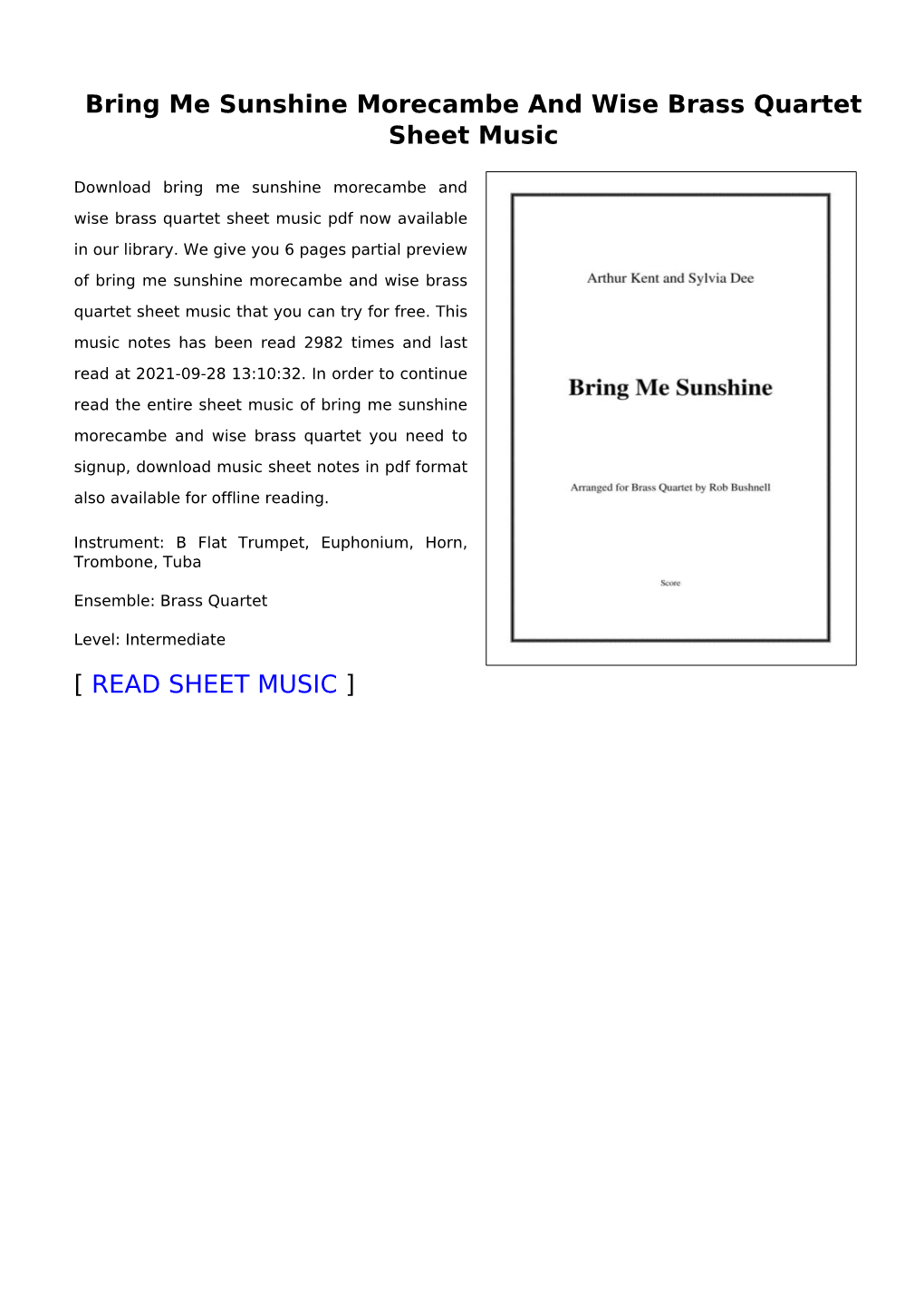 Bring Me Sunshine Morecambe and Wise Brass Quartet Sheet Music