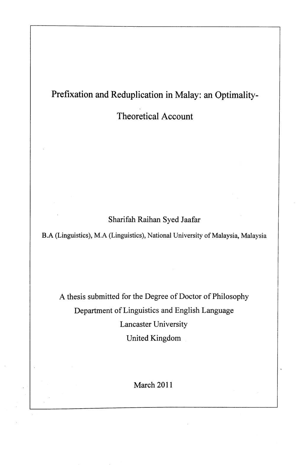 Prefixation and Reduplication in Malay: an Optimality