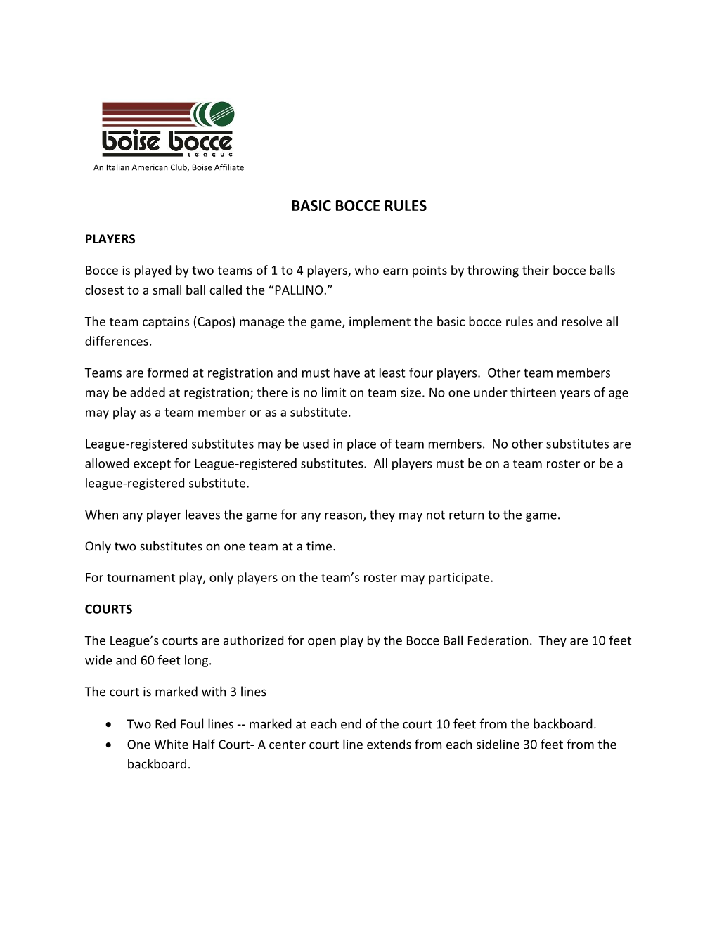 Basic Bocce Rules