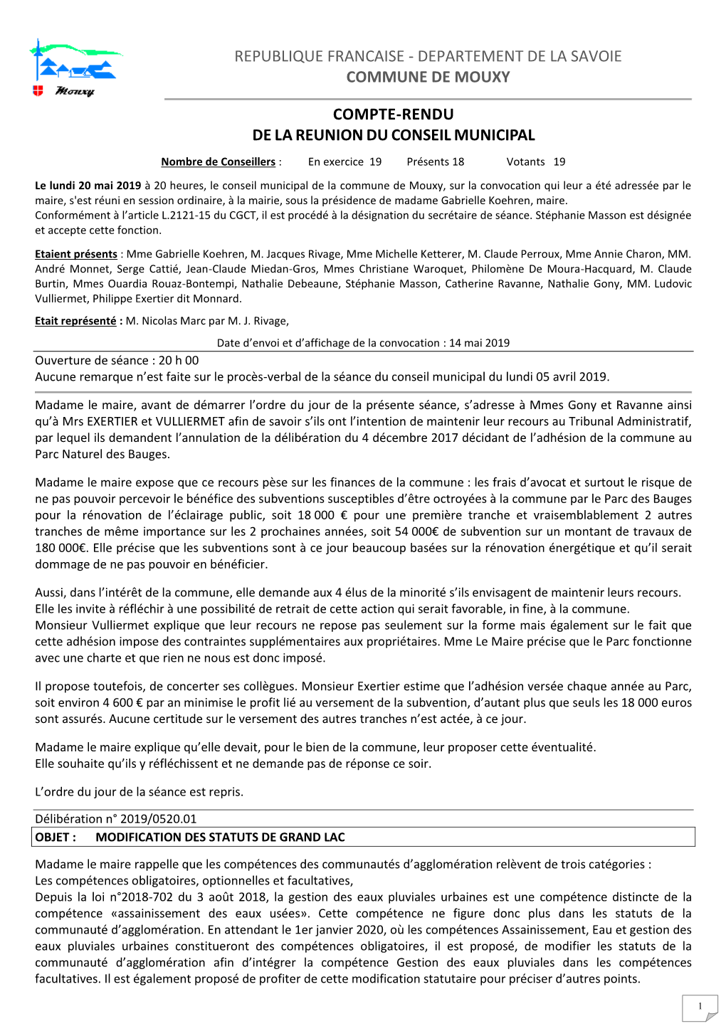 Republique Francaise - Departement De La Savoie Commune De Mouxy
