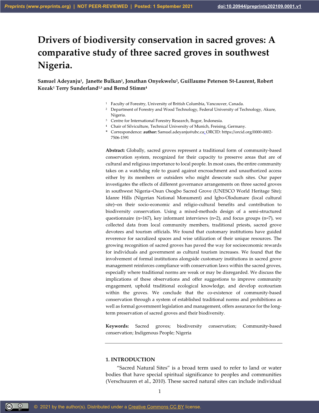 A Comparative Study of Three Sacred Groves in Southwest Nigeria