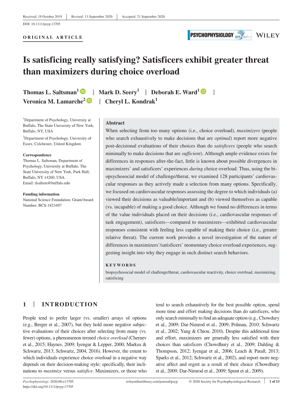 Is Satisficing Really Satisfying? Satisficers Exhibit Greater Threat Than Maximizers During Choice Overload