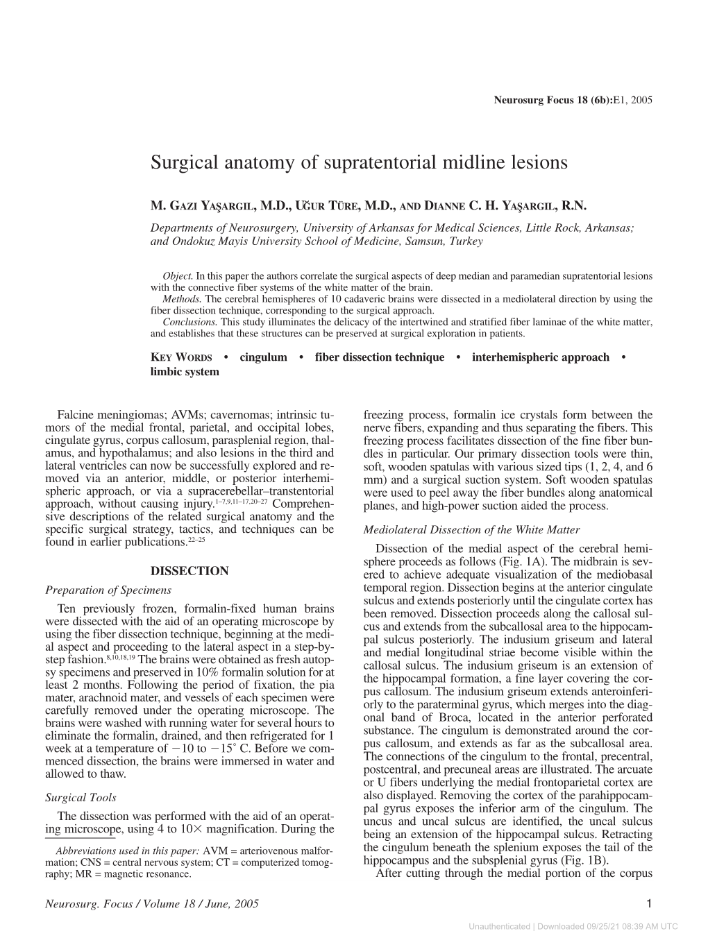 Surgical Anatomy of Supratentorial Midline Lesions