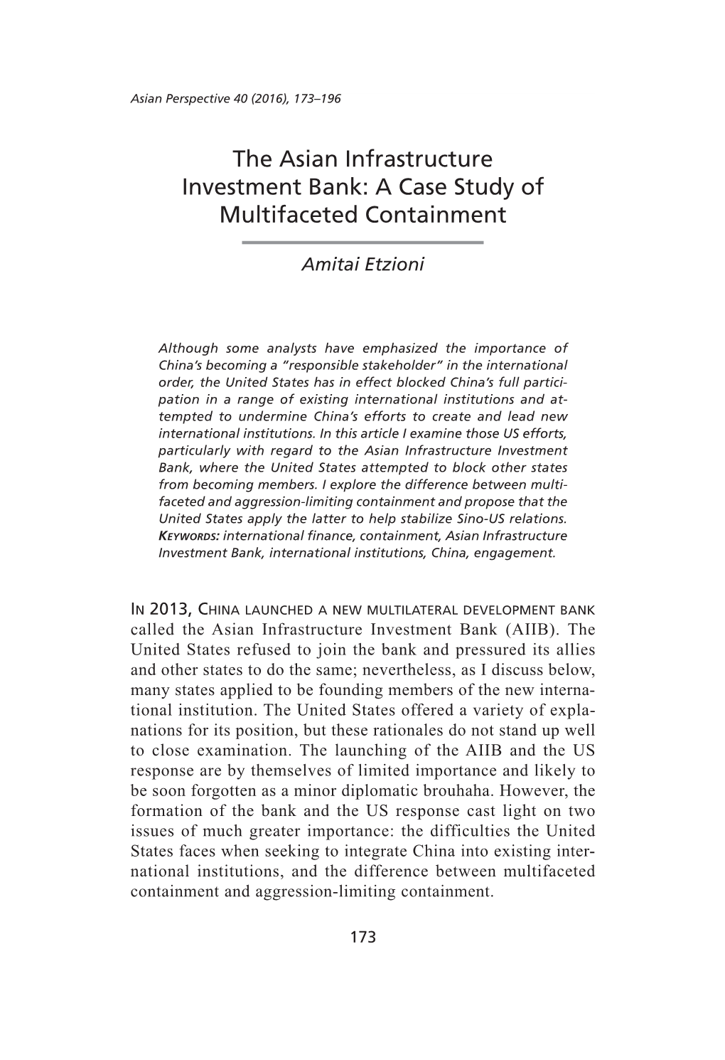 The Asian Infrastructure Investment Bank: a Case Study of Multifaceted Containment