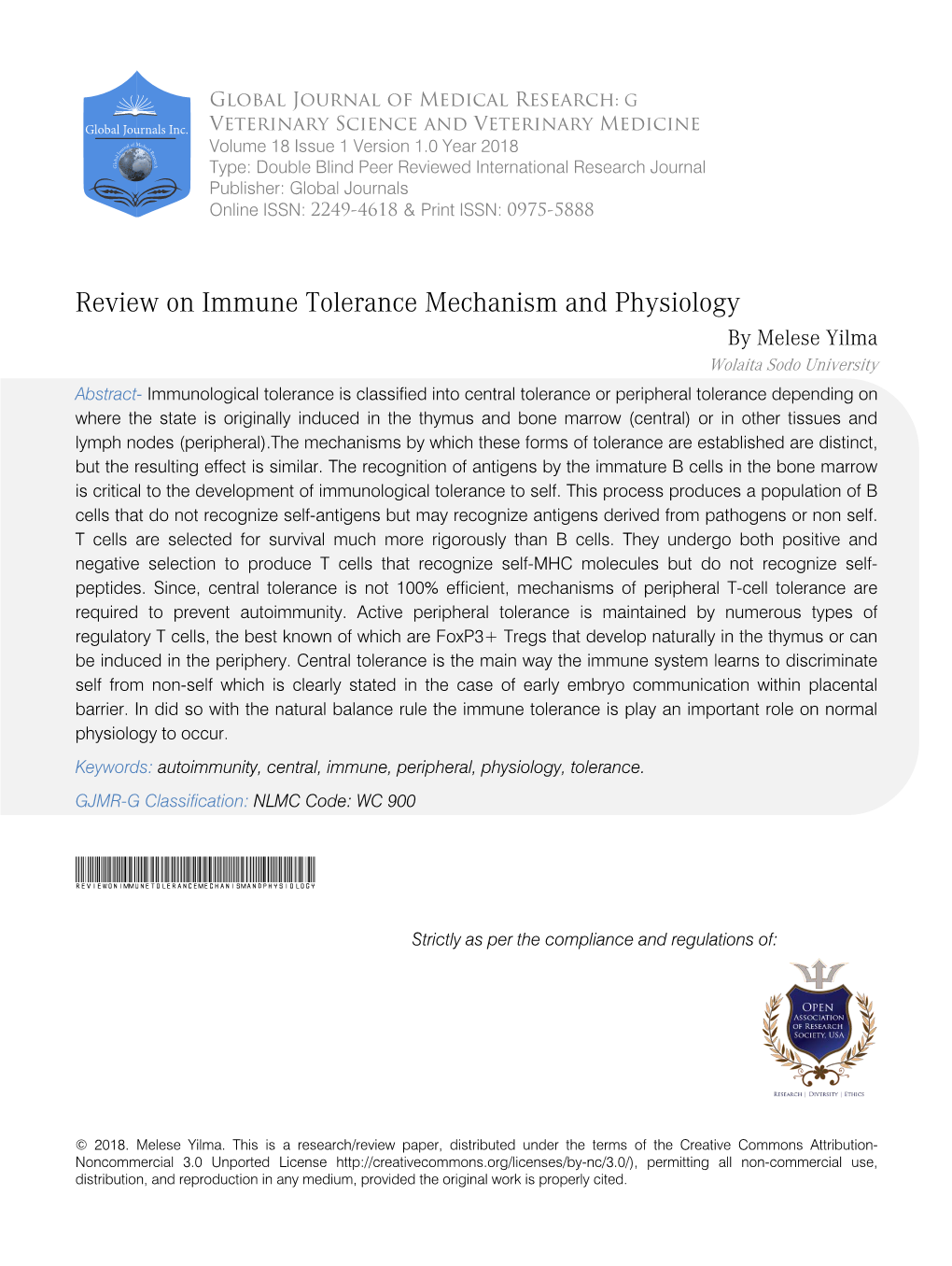 Review on Immune Tolerance Mechanism and Physiology