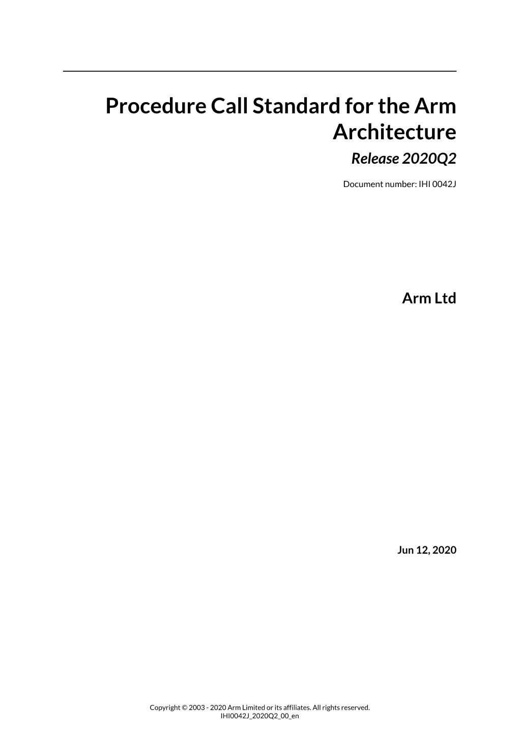 Procedure Call Standard for the Arm Architecture Release 2020Q2