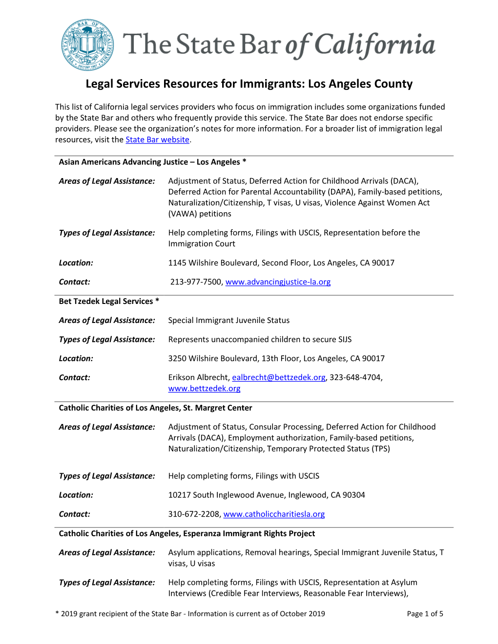 Legal Services Resources for Immigrants: Los Angeles County