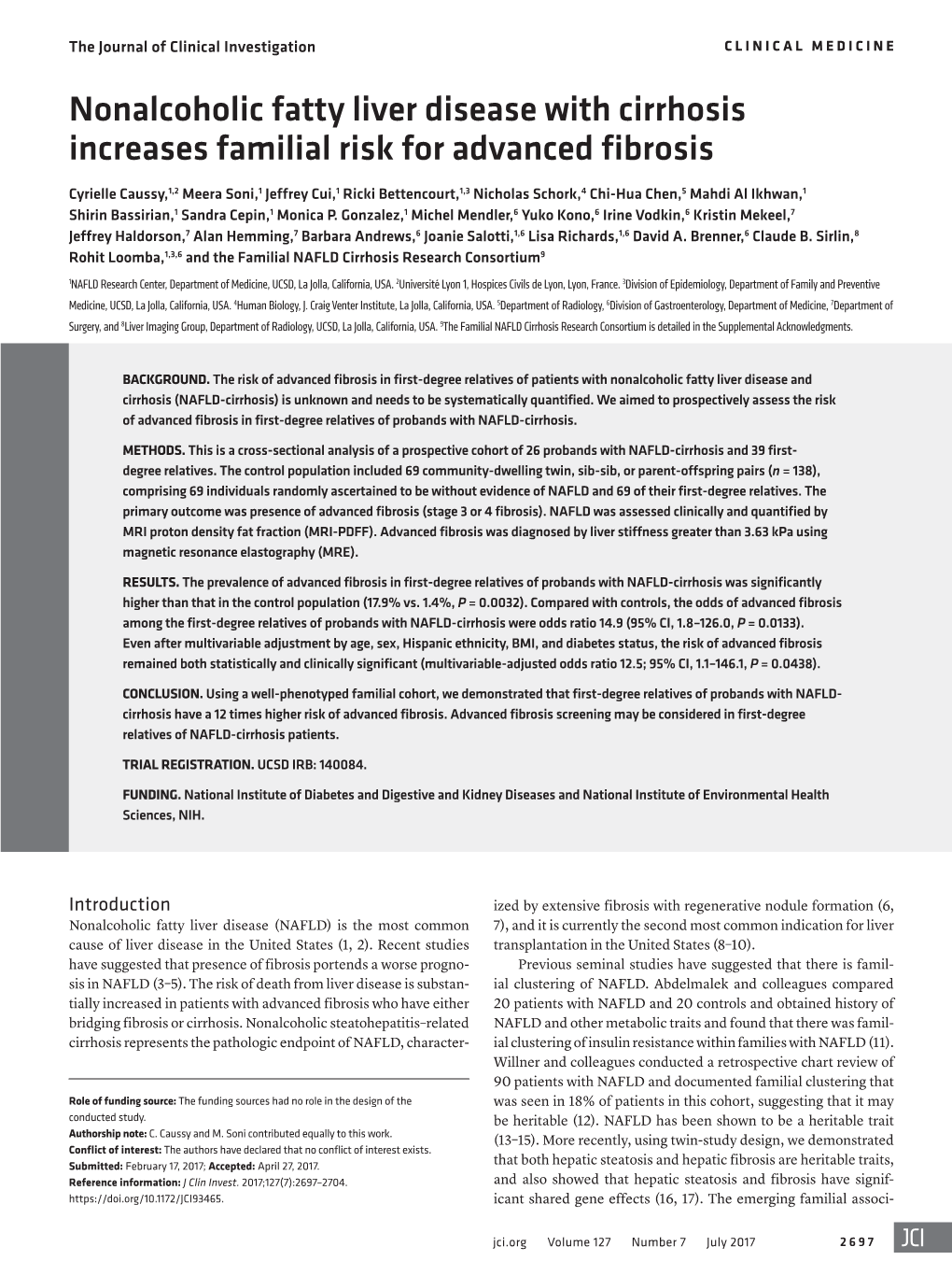 Nonalcoholic Fatty Liver Disease with Cirrhosis Increases Familial Risk for Advanced Fibrosis