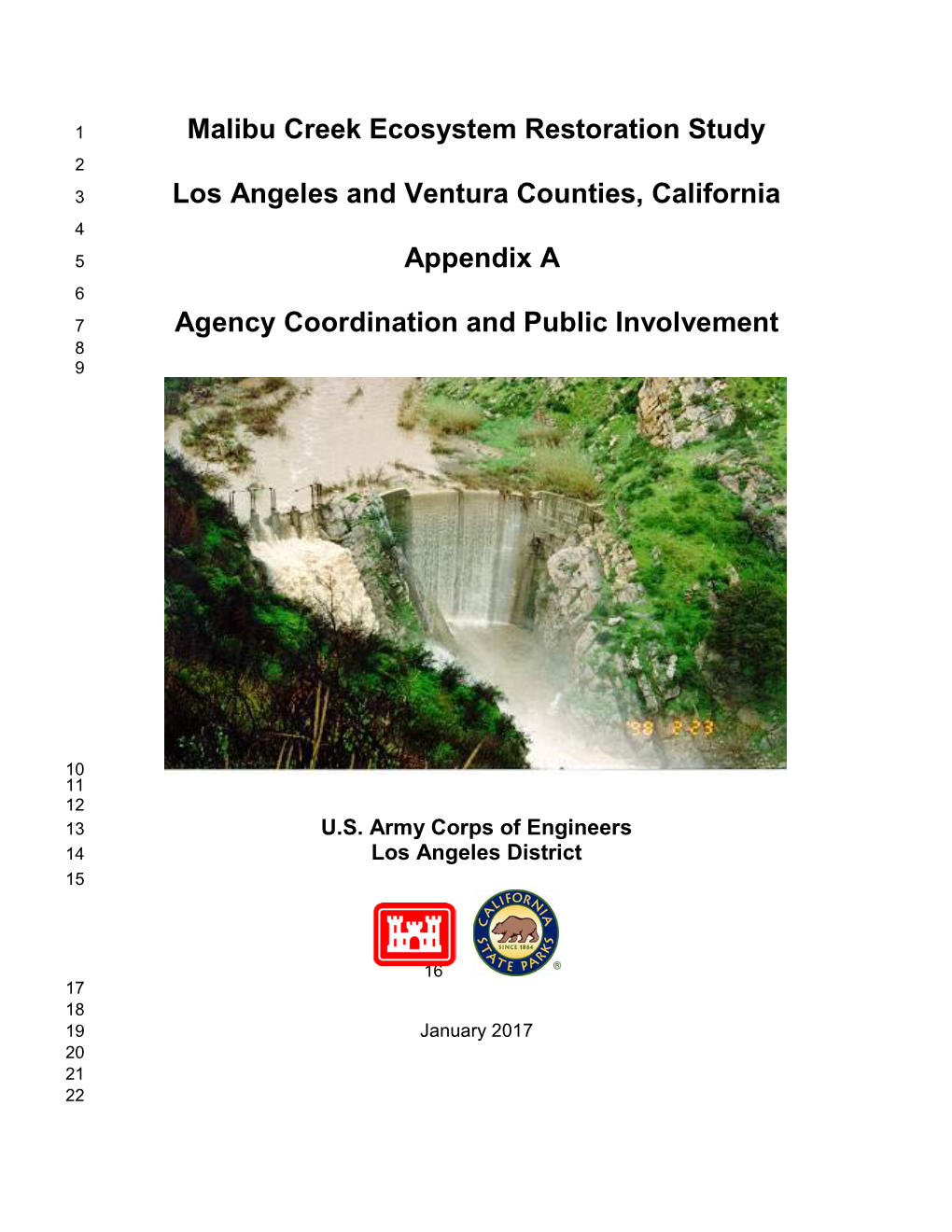 Malibu Creek Ecosystem Restoration Study 2 3 Los Angeles and Ventura Counties, California 4 5 Appendix a 6 7 Agency Coordination and Public Involvement 8 9