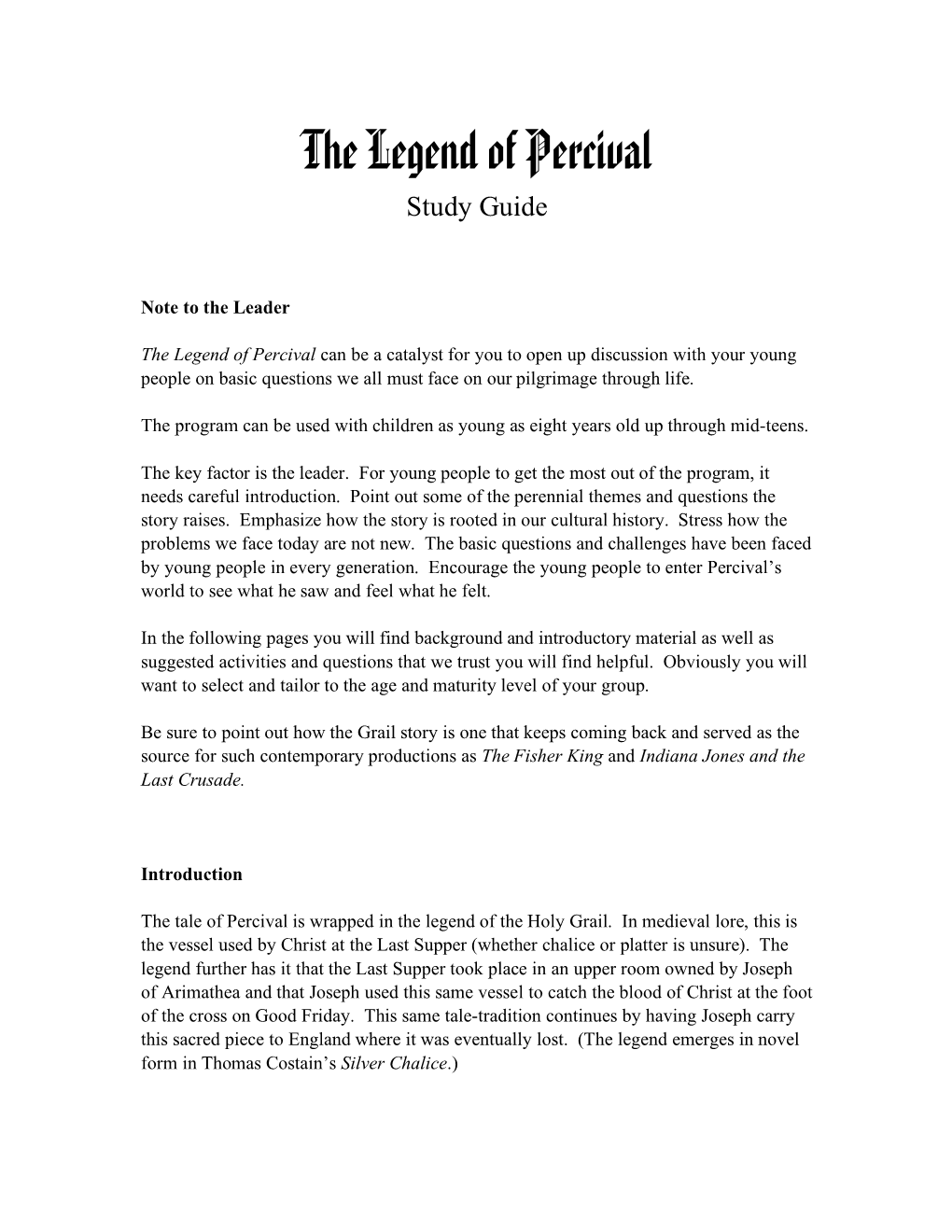 The Legend of Percival Study Guide