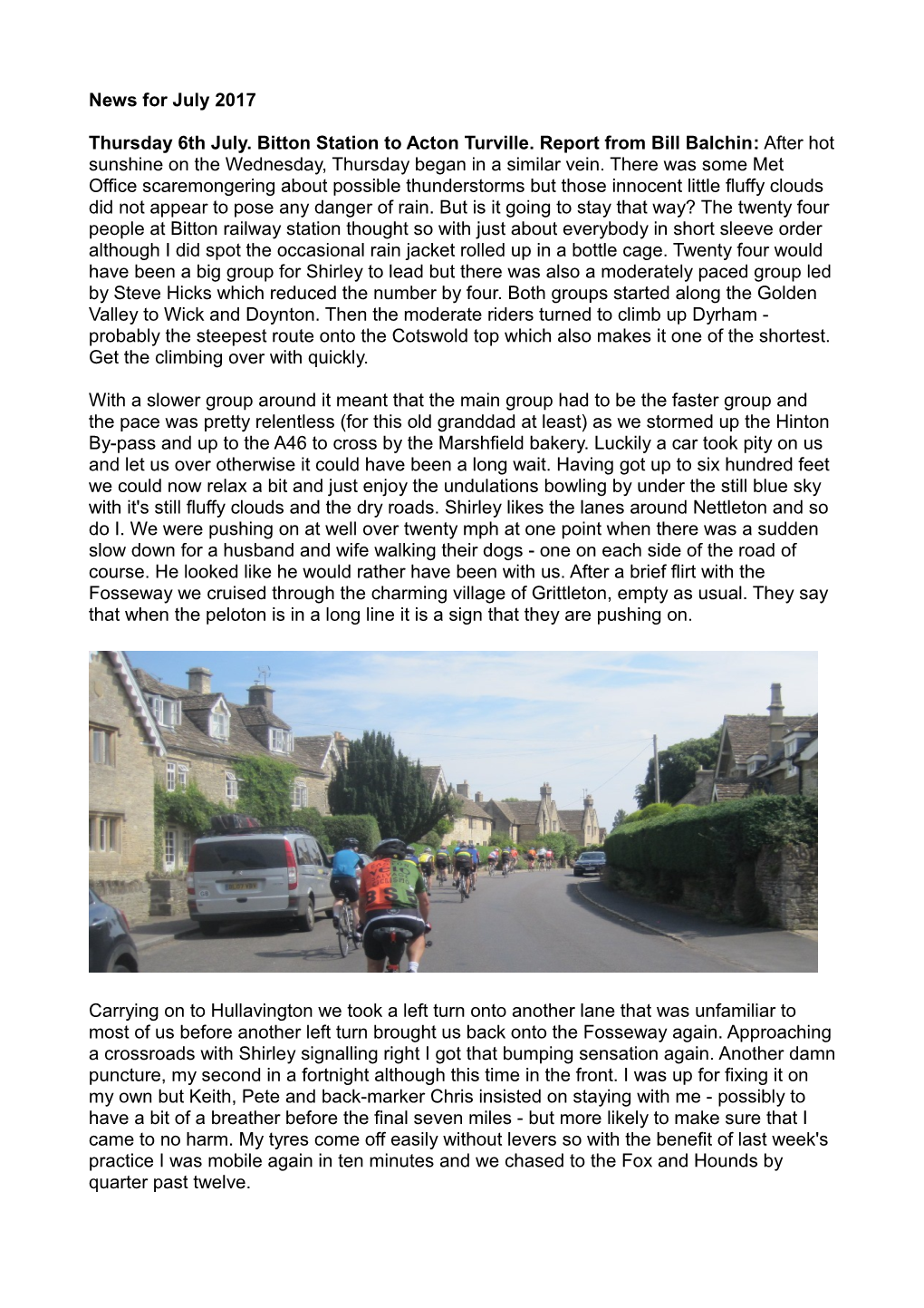 News for July 2017 Thursday 6Th July. Bitton Station to Acton Turville. Report from Bill Balchin