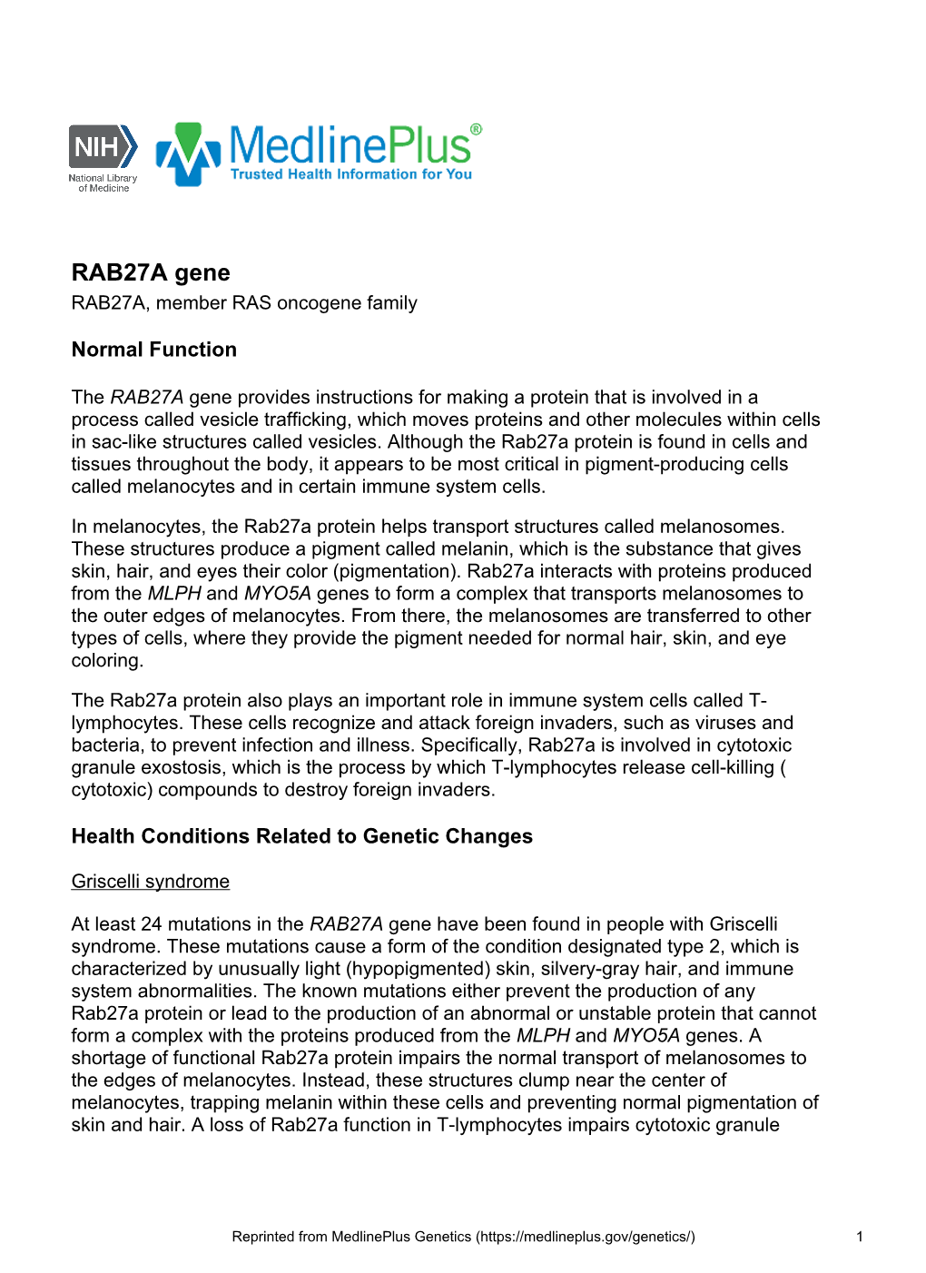 RAB27A Gene RAB27A, Member RAS Oncogene Family