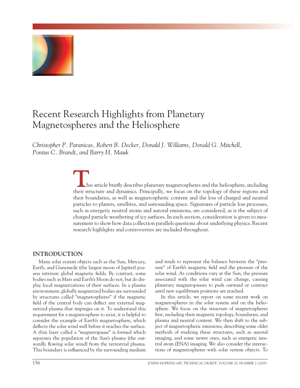 Recent Research Highlights from Planetary Magnetospheres and the Heliosphere