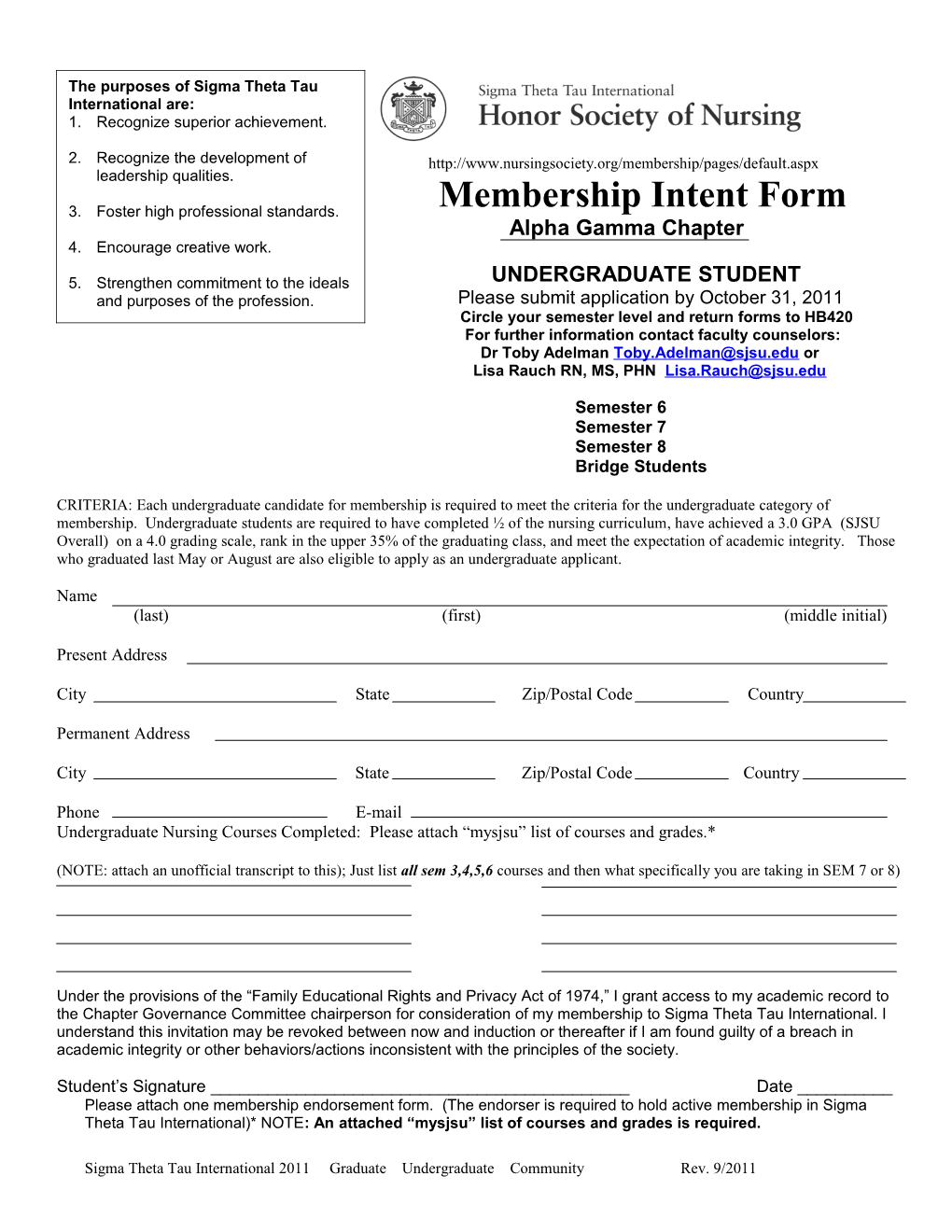 Membership Intent Form