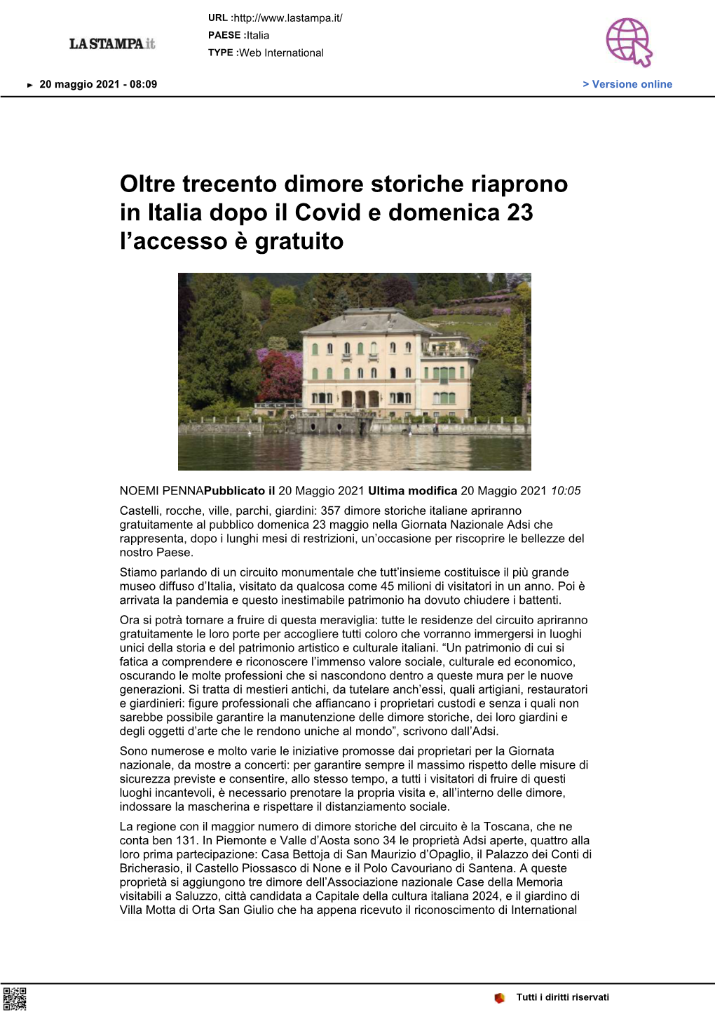 Oltre Trecento Dimore Storiche Riaprono in Italia Dopo Il Covid E Domenica 23 L’Accesso È Gratuito