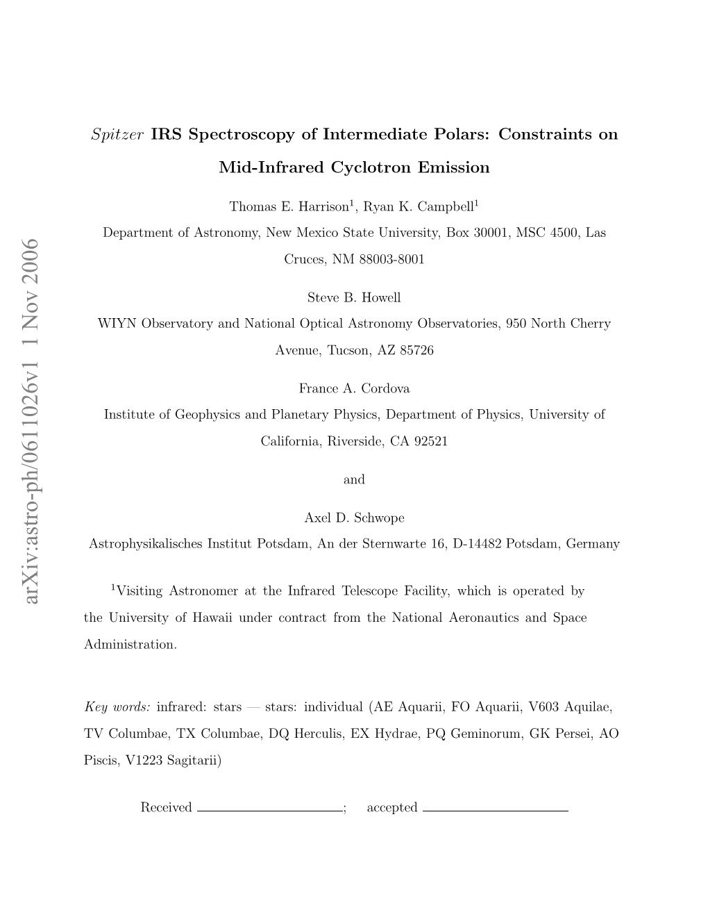 Spitzer IRS Spectroscopy of Intermediate Polars: Constraints on Mid-Infrared Cyclotron Emission