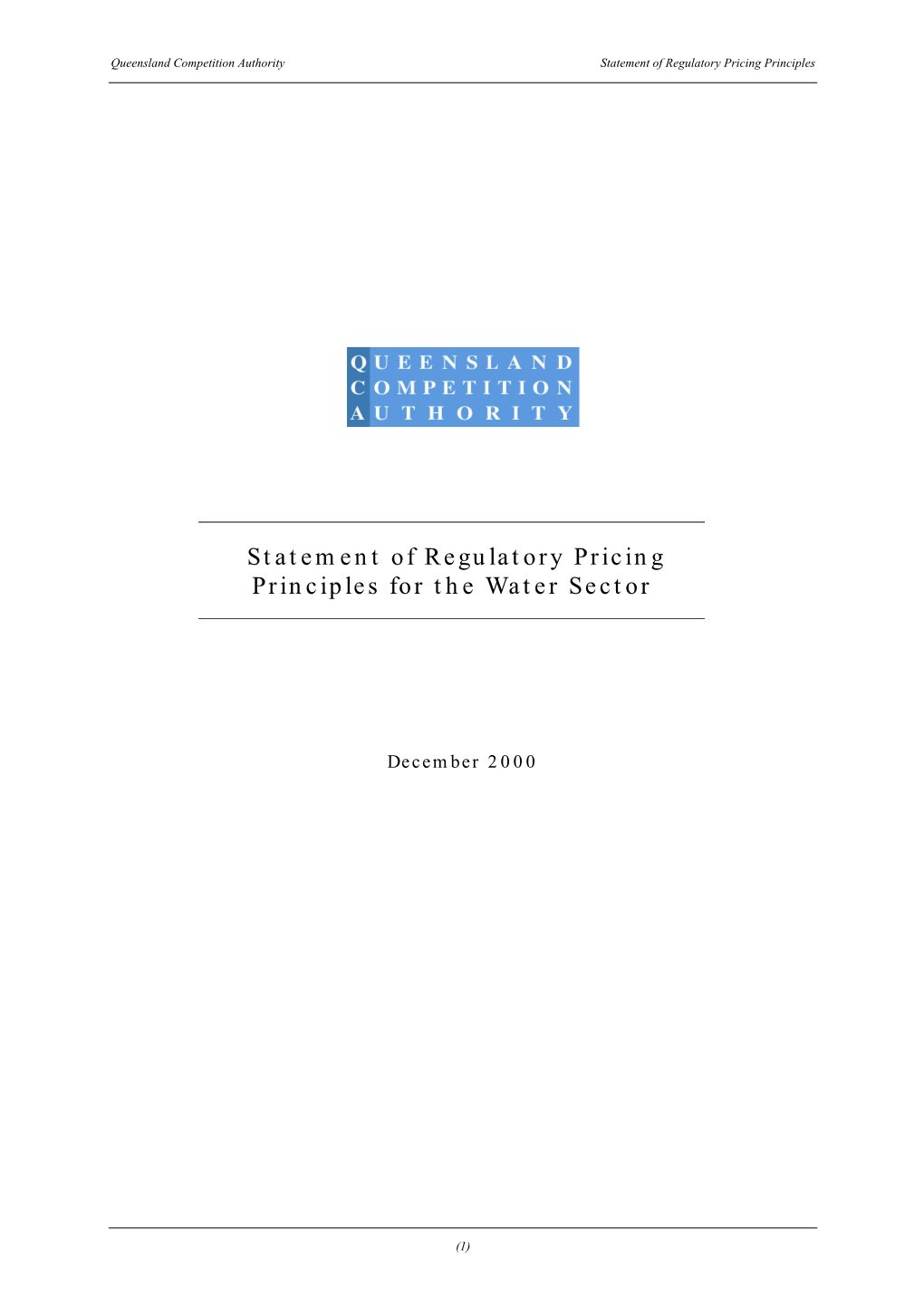 Statement of Regulatory Pricing Principles for the Water Sector