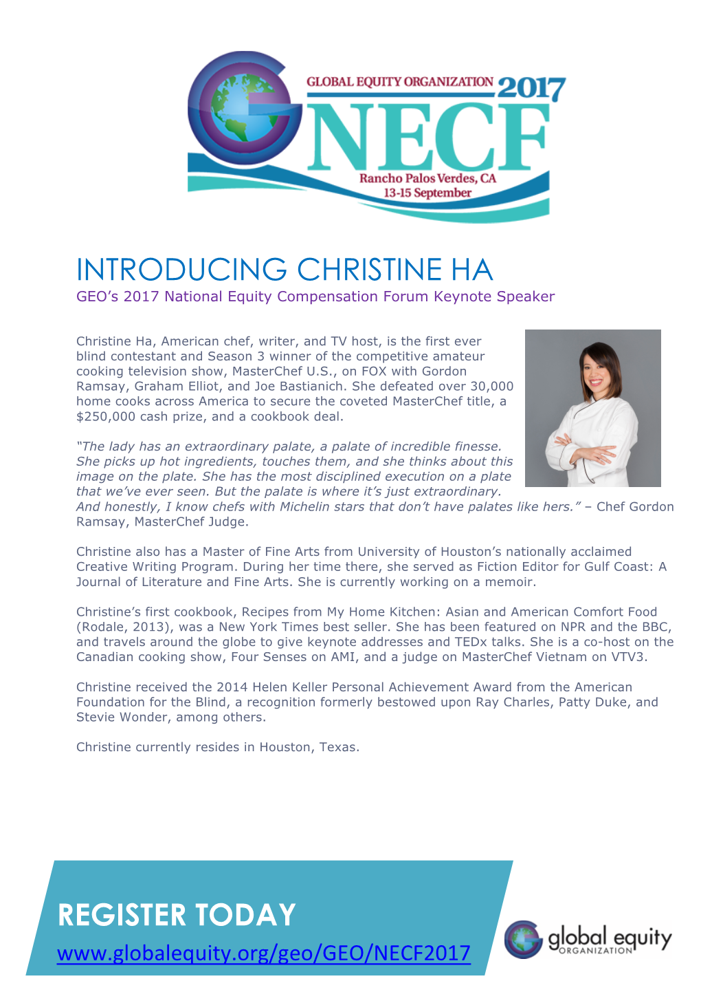 CHRISTINE HA GEO’S 2017 National Equity Compensation Forum Keynote Speaker