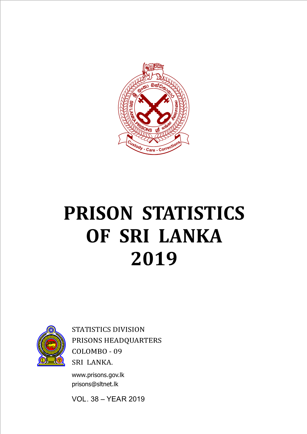 Prisons Statistics of Sri Lanka- Year 2019