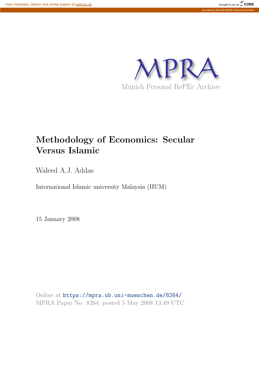 Methodology of Economics: Secular Versus Islamic