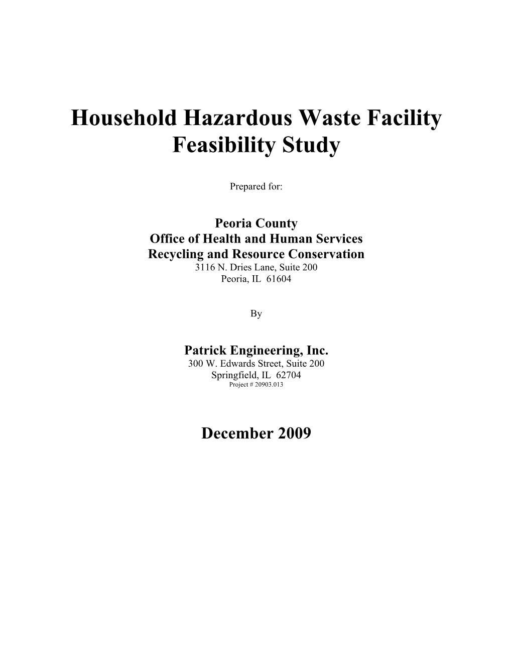 Household Hazardous Waste Facility Feasibility Study