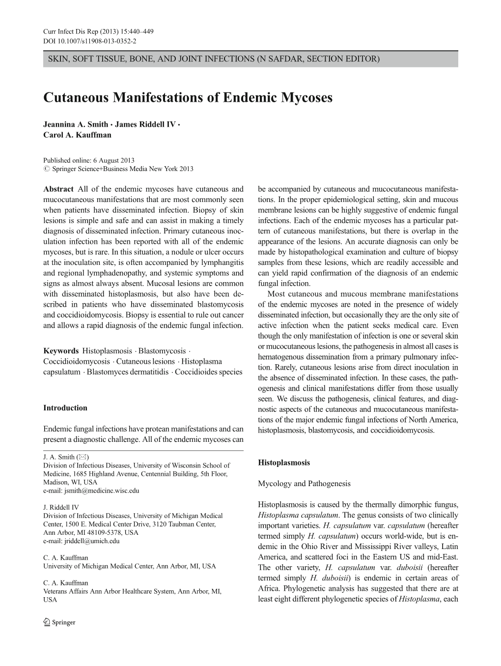 Cutaneous Manifestations of Endemic Mycoses