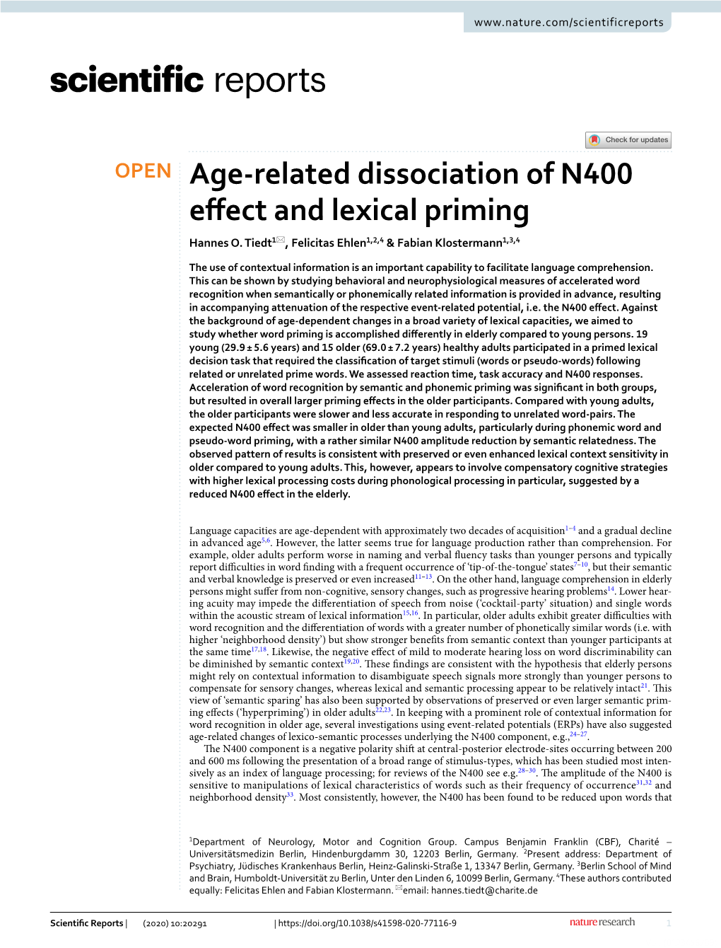Age-Related Dissociation of N400 Effect and Lexical Priming