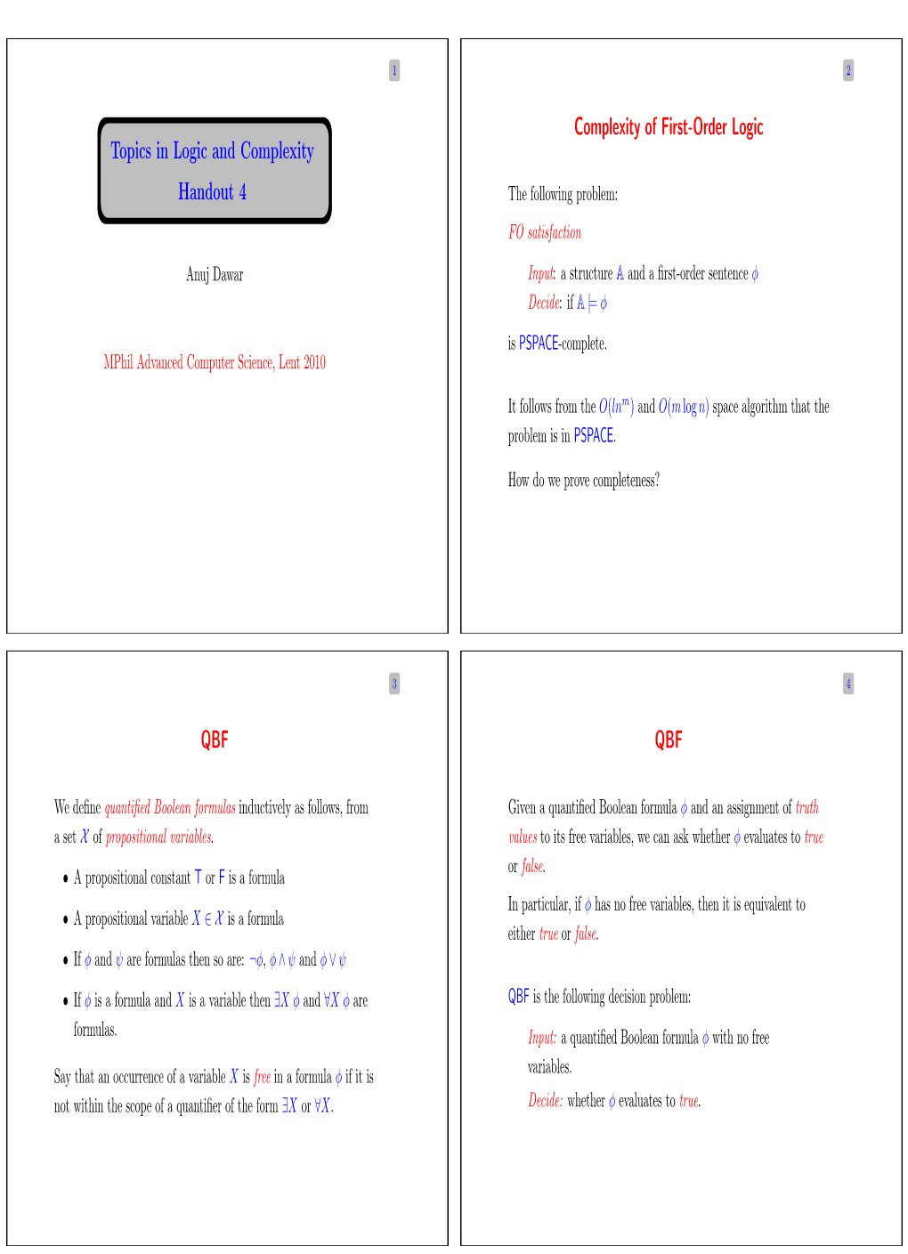 Complexity of First-Order Logic Topics in Logic and Complexity