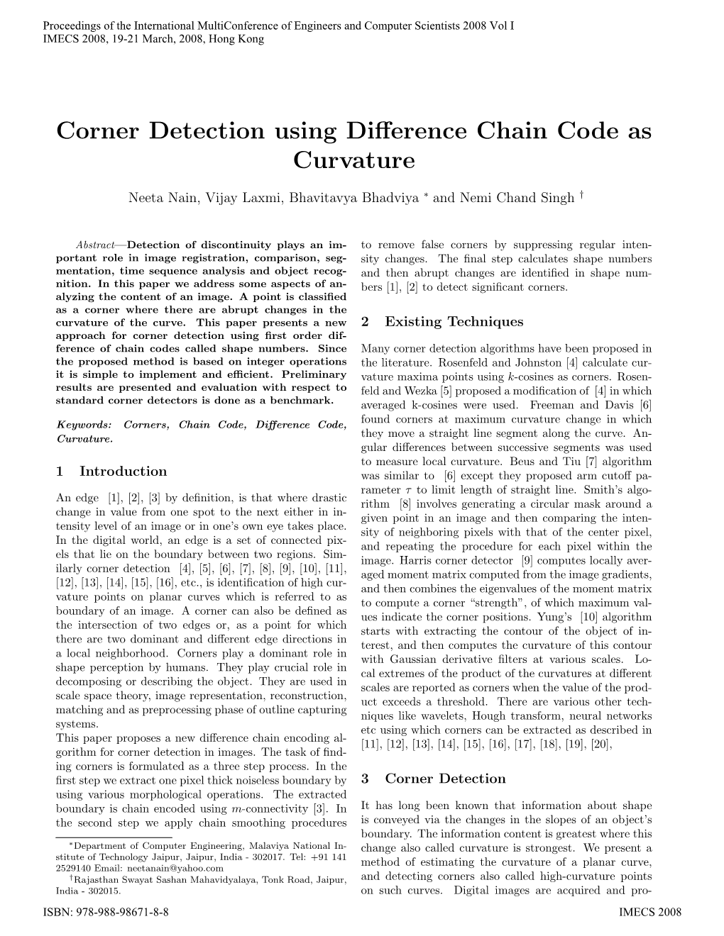 Corner Detection Using Difference Chain Code As Curvature